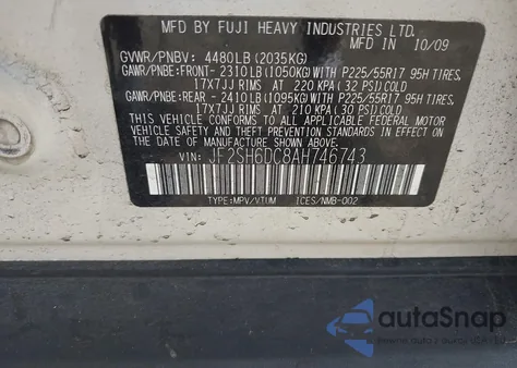 2010 Subaru Forester 2.5X Limited z USA, uszkodzony, nr VIN JF2SH6DC8AH746743